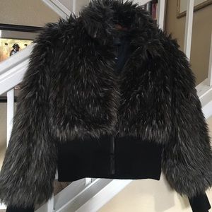 Windsor Faux Fur Bomber Jacket Brown Black